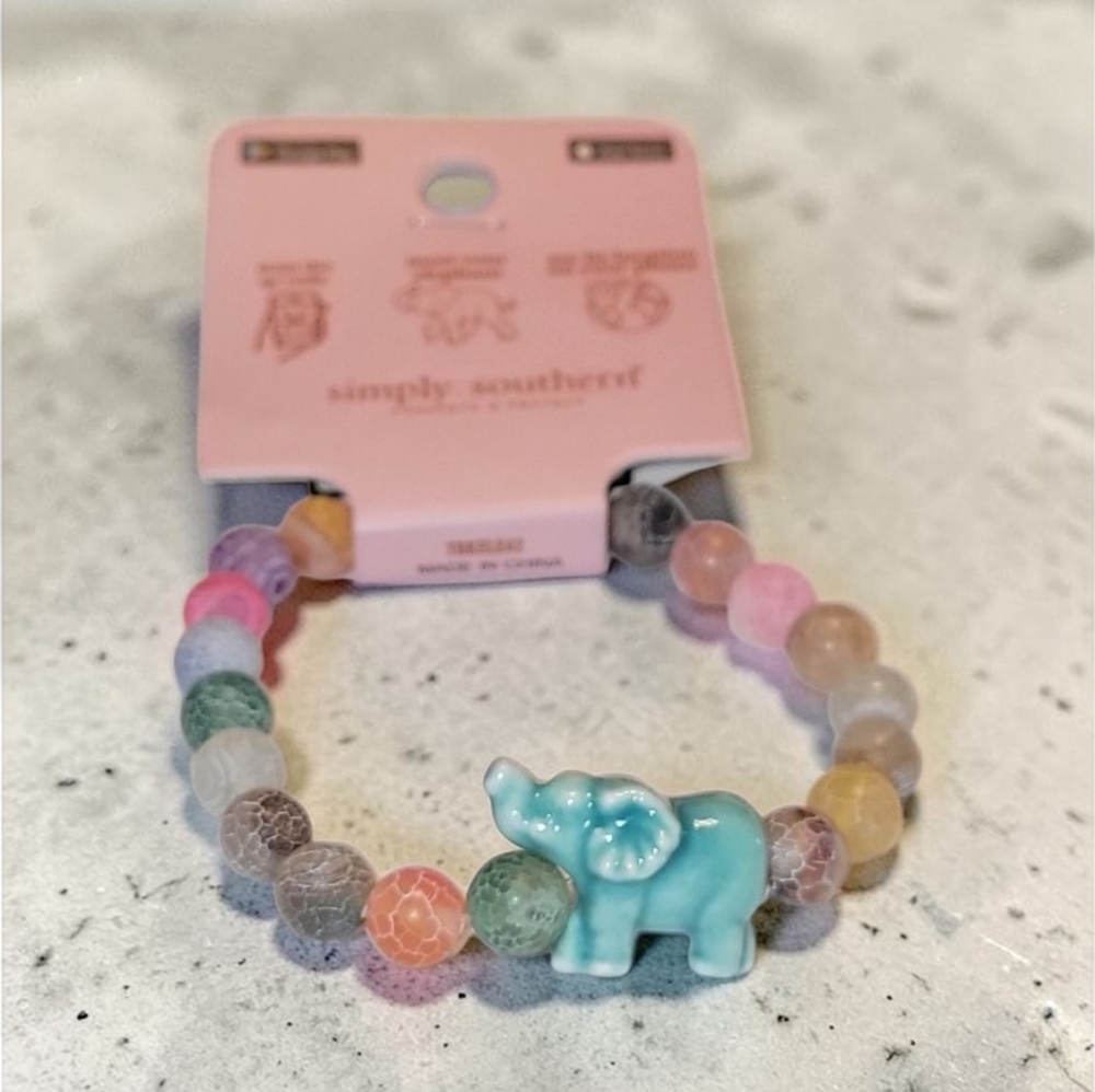 Simply Southern Multi-Color Elephant Tracker Bracelet w/Blue Elephant NWT